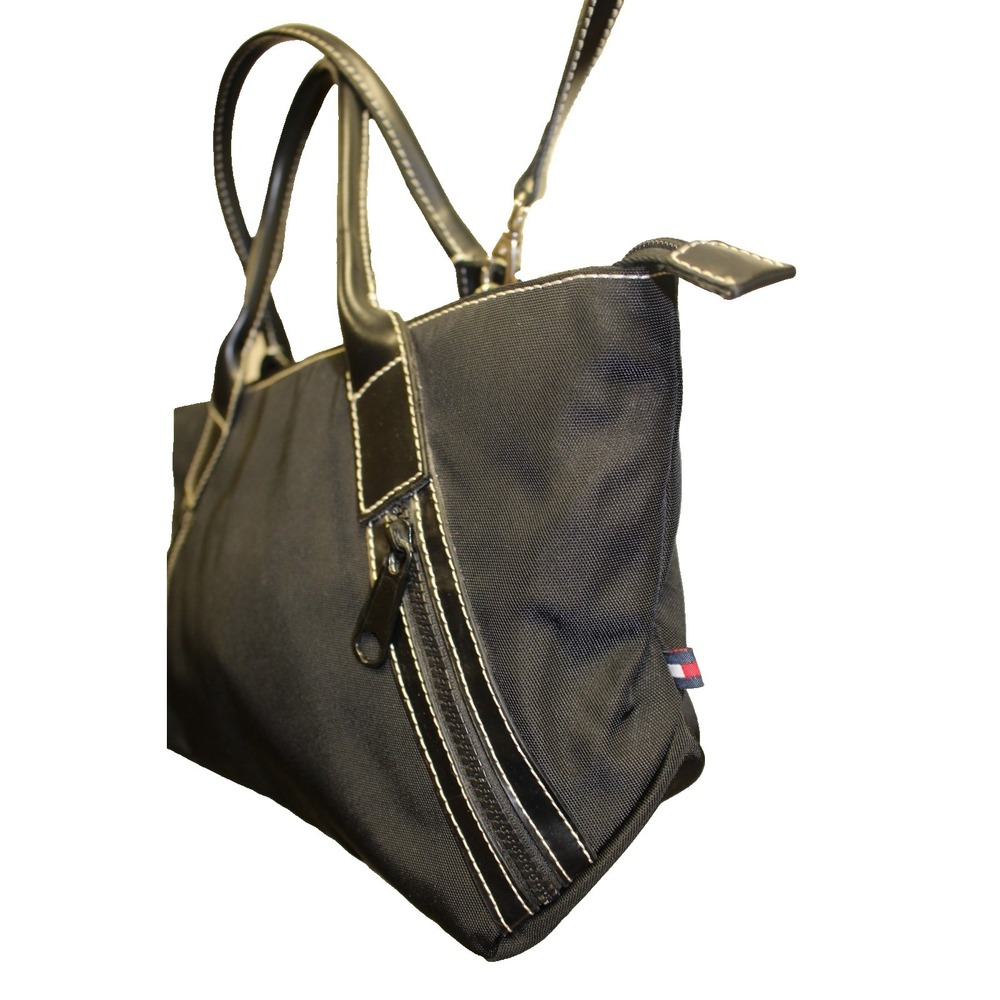 Vintage Tommy Hilfiger Women Canvas Bag Tote Black Medium 16x8x4" Zipper - Picture 2 of 9